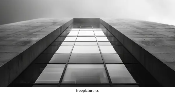 Black and white photo of a modern office building