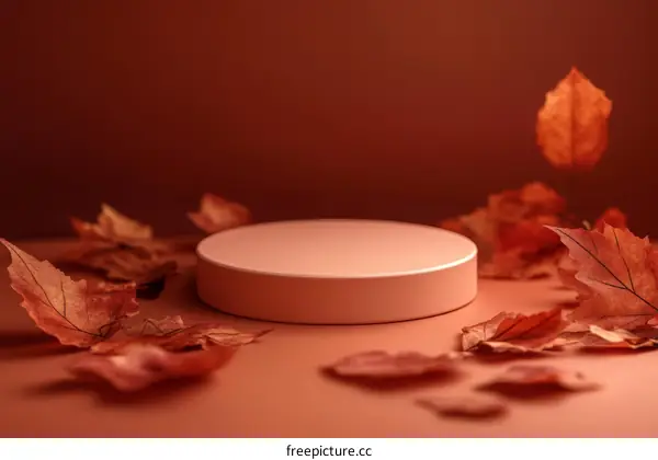 Autumn Display Podium with Falling Leaves