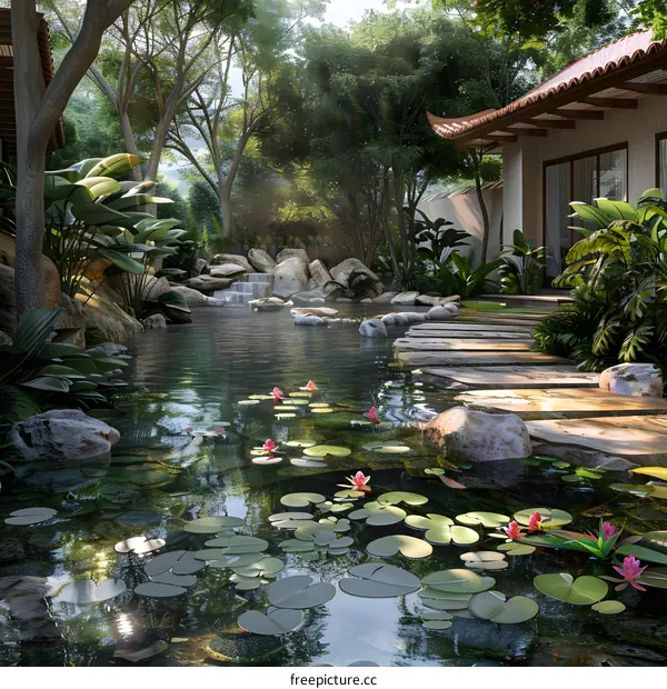 Courtyard with碧水映衬下的