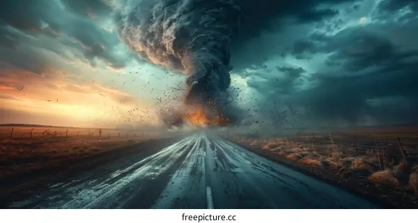 Powerful Tornado Sweeping Through Rural Landscape