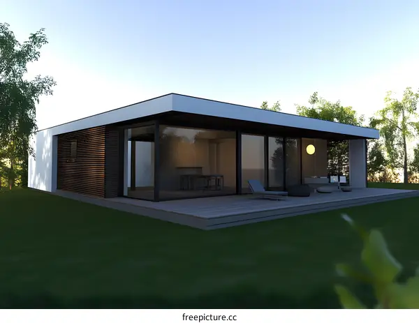 Modern House Design with Large Windows and Wooden Accents