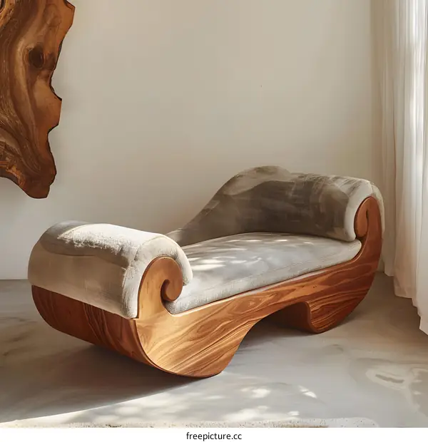 Curved Wooden Couch in a Modern Living Room
