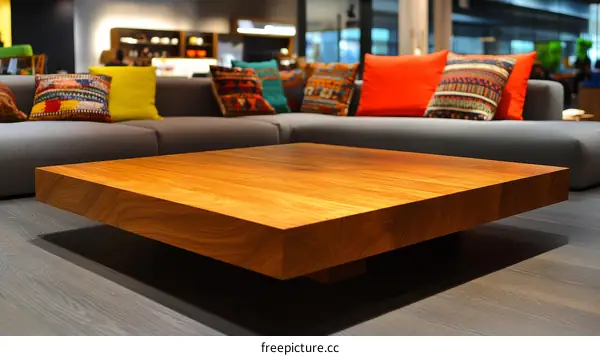 Modern Wooden Coffee Table in a Cozy Living Room