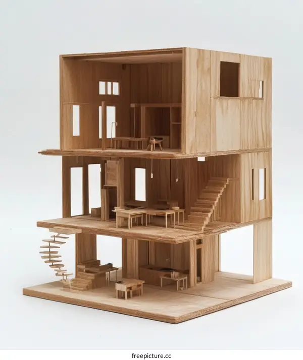 Wooden Architectural Model of a Two-Story House