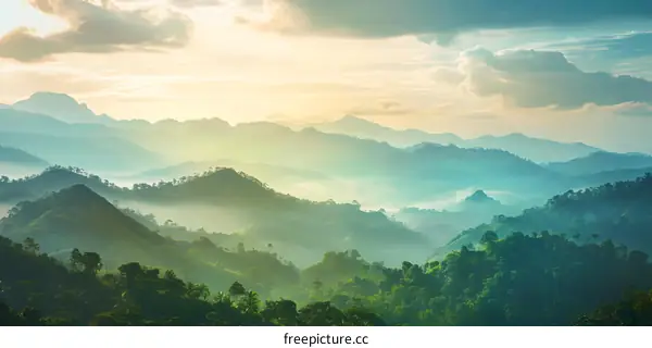 Misty Mountain Landscape at Sunrise