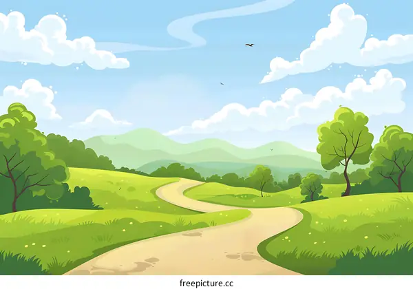 Winding Country Road Landscape Illustration