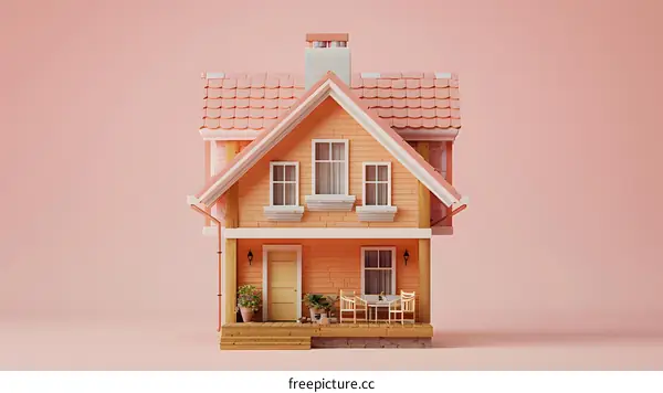 Pink Dollhouse on Pink Background