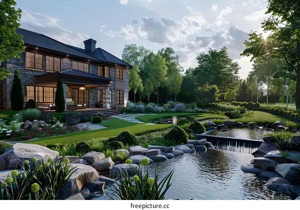A beautiful house with a pool and a garden