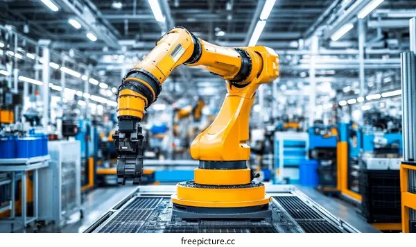 Automated Industrial Robot Arm in Manufacturing Facility