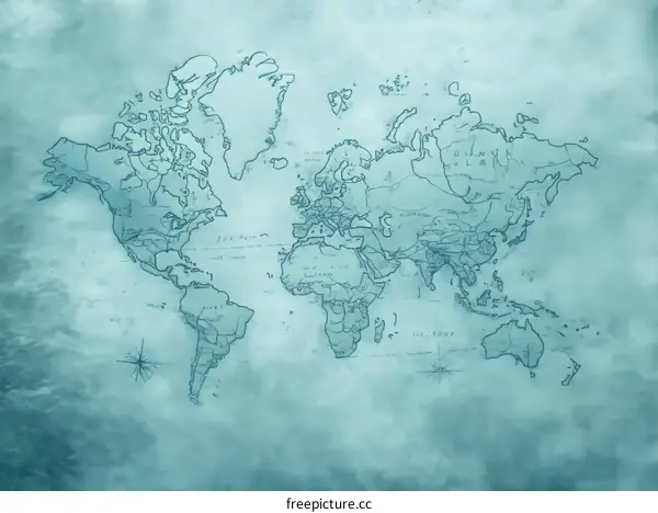 Vintage World Map Illustration on Textured Background