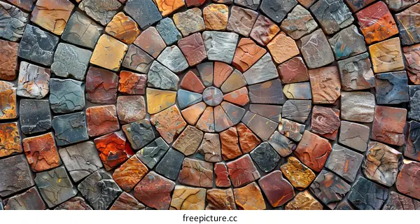 Colorful Circular Stone Mosaic Pattern Floor Wall
