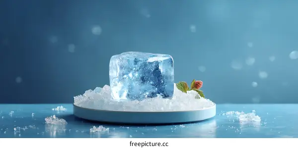 Single Ice Cube on Crushed Ice