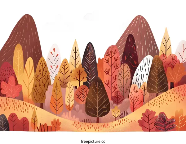 Autumn Forest Landscape Illustration with Abstract Trees