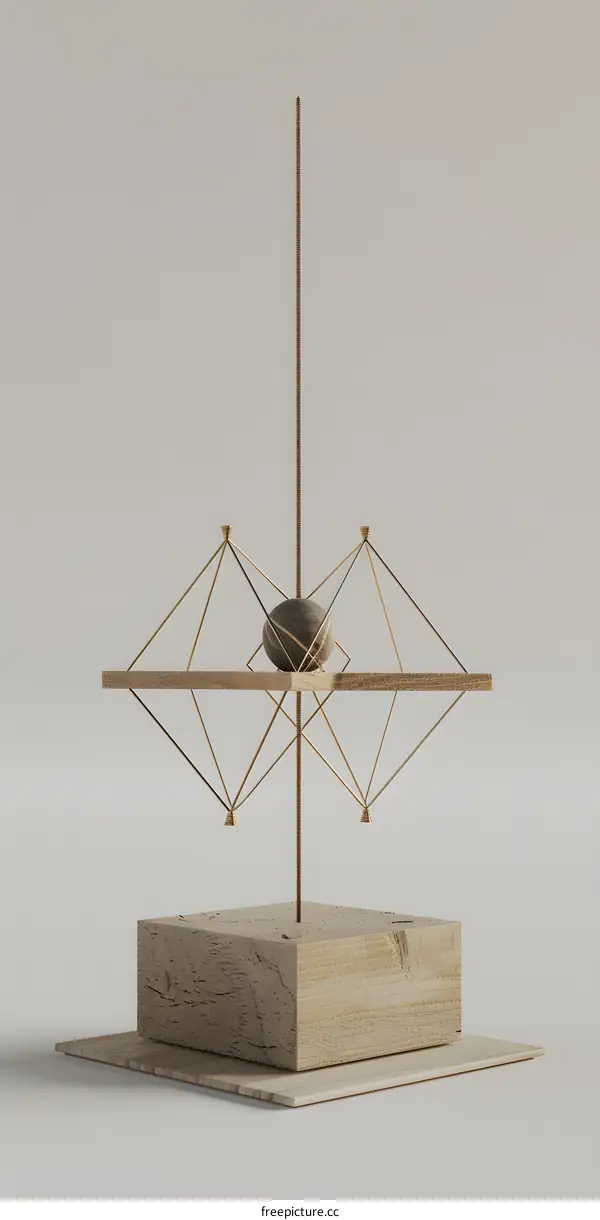 Minimalist Geometric Sculpture With Wooden Base