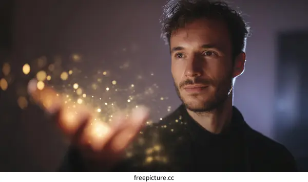A Man Conjuring Golden Particles