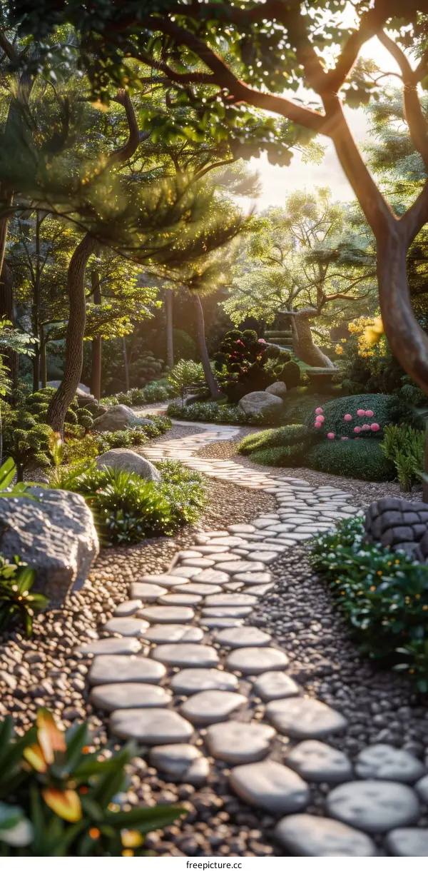 Tranquil Zen Garden with Japanese Architecture