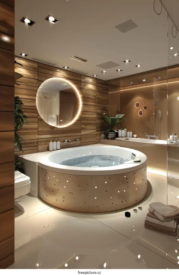 Luxury Modern Bathroom Spa Jacuzzi with Wooden Accents