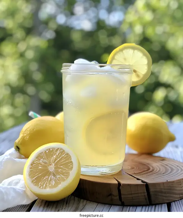 Refreshing Iced Lemonade With Lemon Slices And Ice Cubes