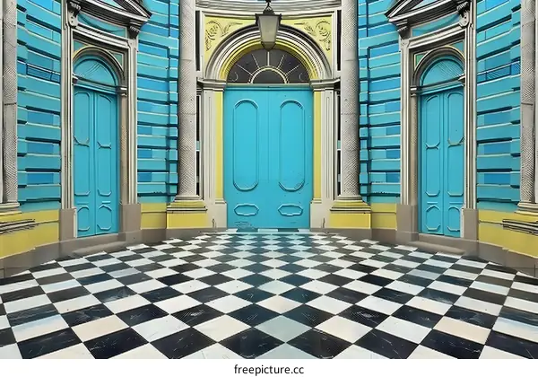 Blue Doors and Checkered Floor Architecture