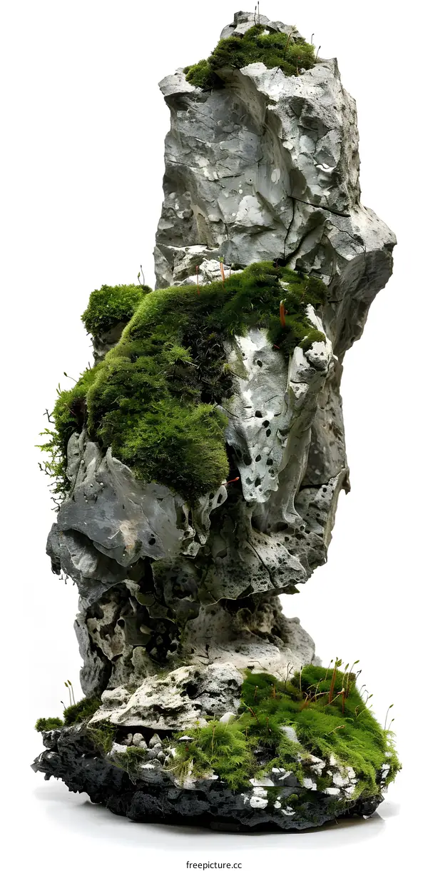 Moss Covered Rock Isolated On White Background