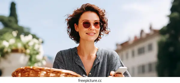 Outdoor Caucasian Woman Using Smartphone