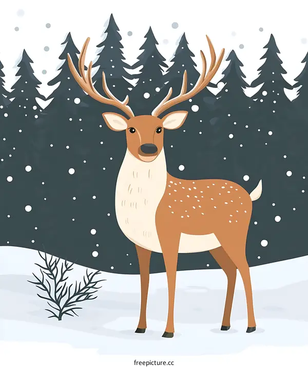 Christmas Deer in Snowy Forest Illustration