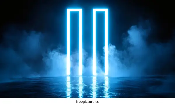 Neon Light Rectangle Gateway in Dark Atmosphere