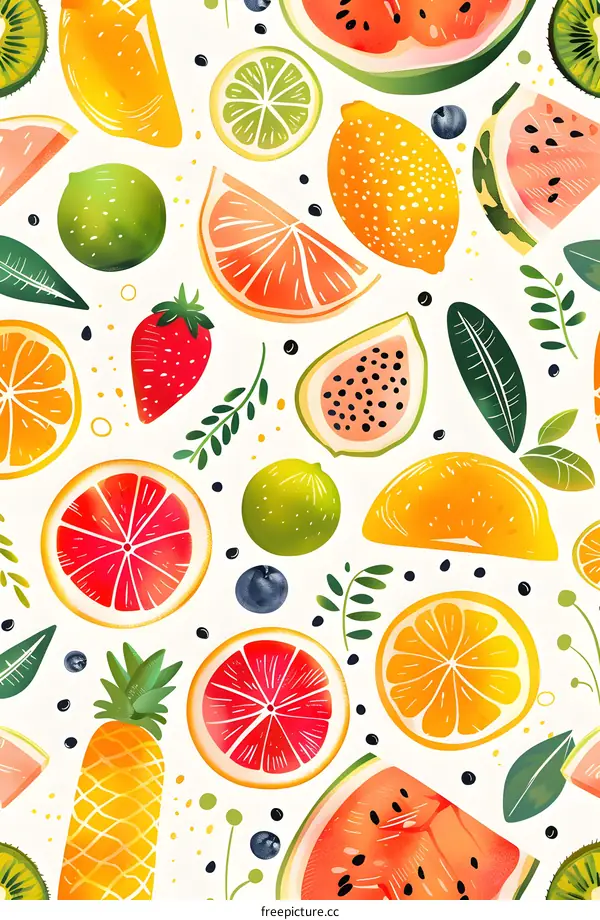 Colorful Summer Fruit Seamless Pattern Illustration