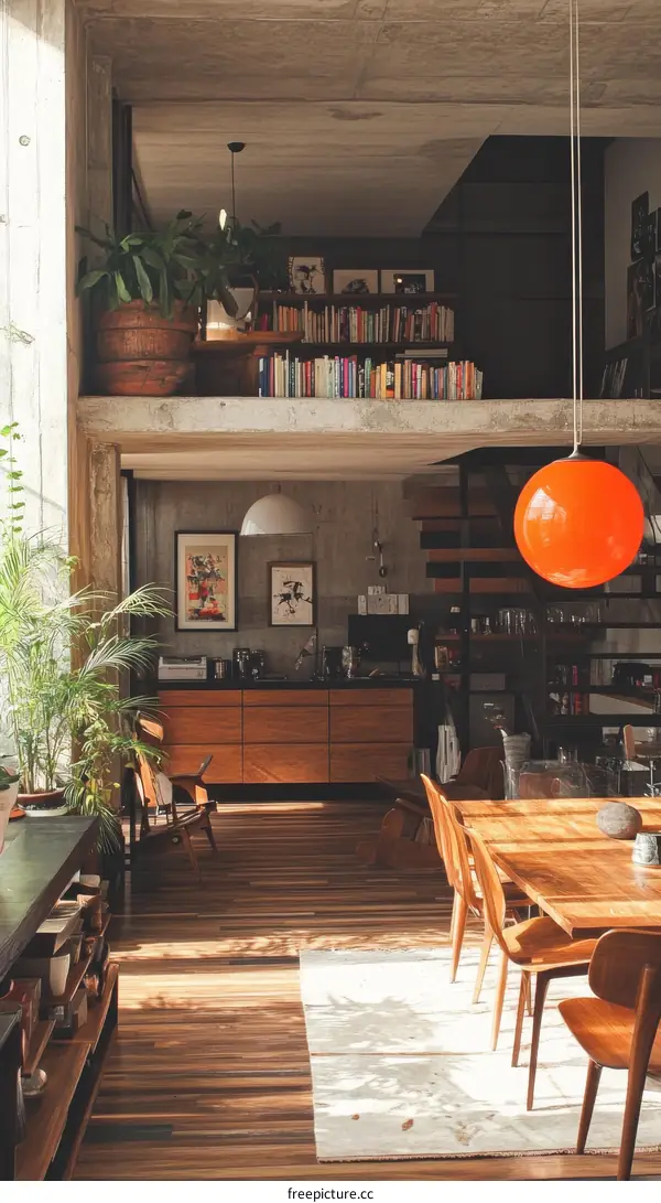 Modern Open-Plan Dining Area with Exposed Concrete