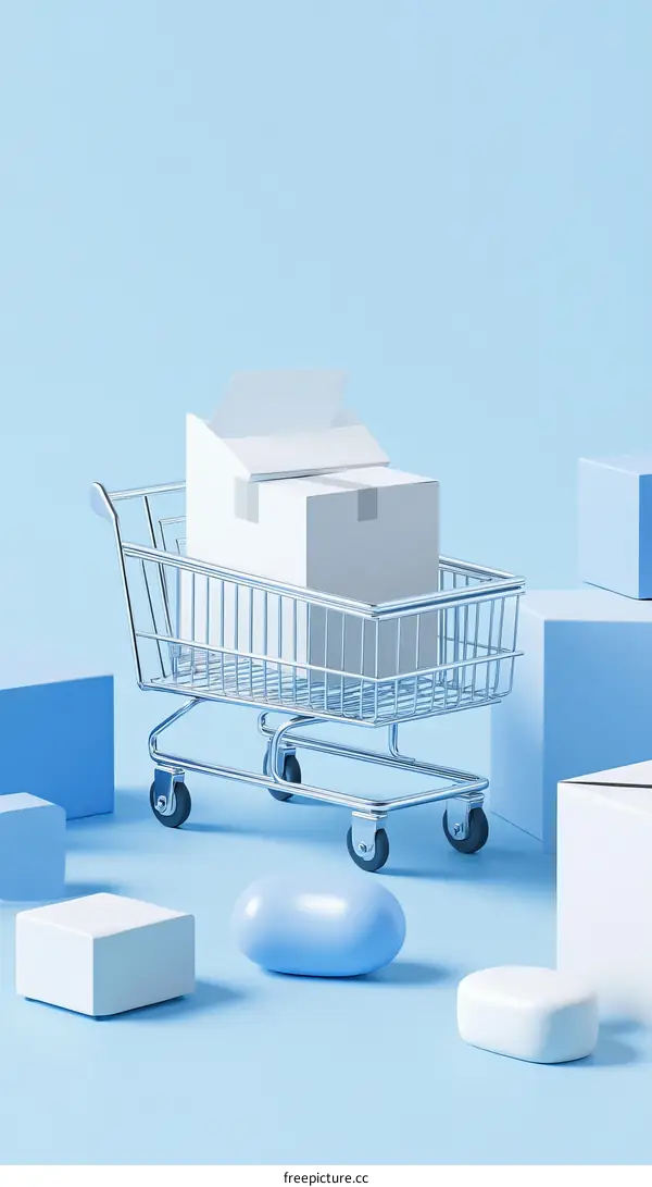 Shopping Cart with Boxes Minimalist Illustration