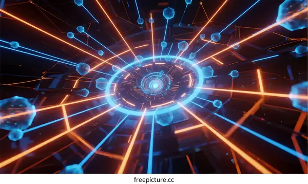 Abstract Digital Network Structure with Geometric Circles and Lines