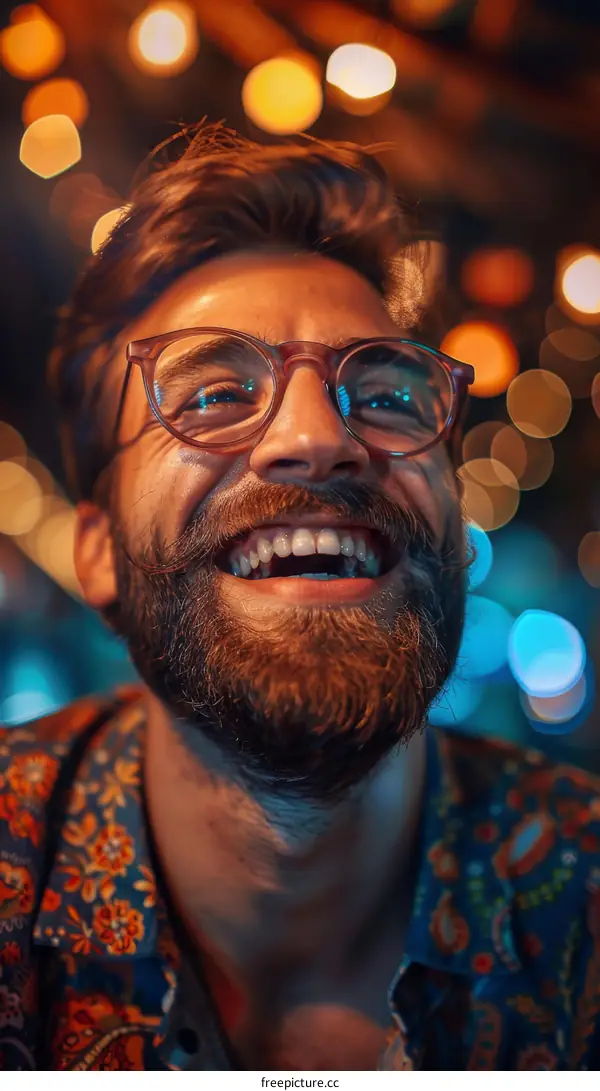 Close Up Portrait of a Happy Man with Glasses and a Beard