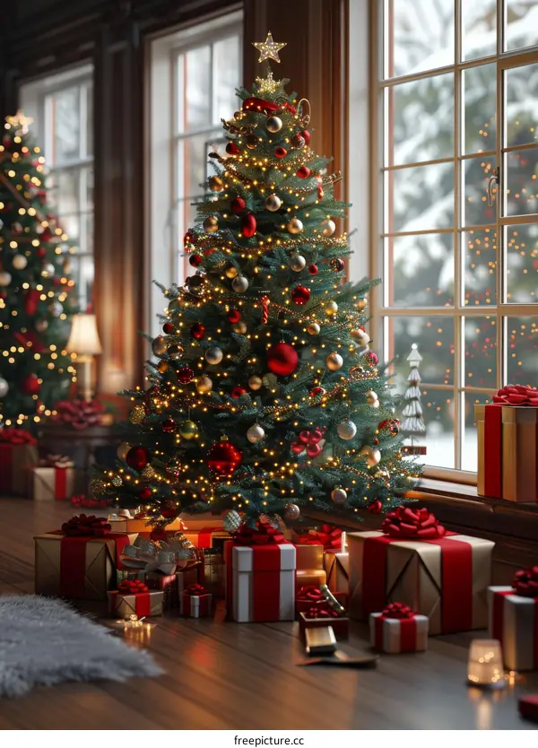 Christmas Tree with Gifts and Warm Interior