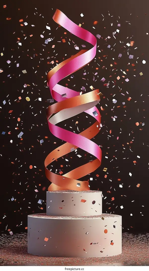 Colorful Confetti Cake with Spiral Ribbon