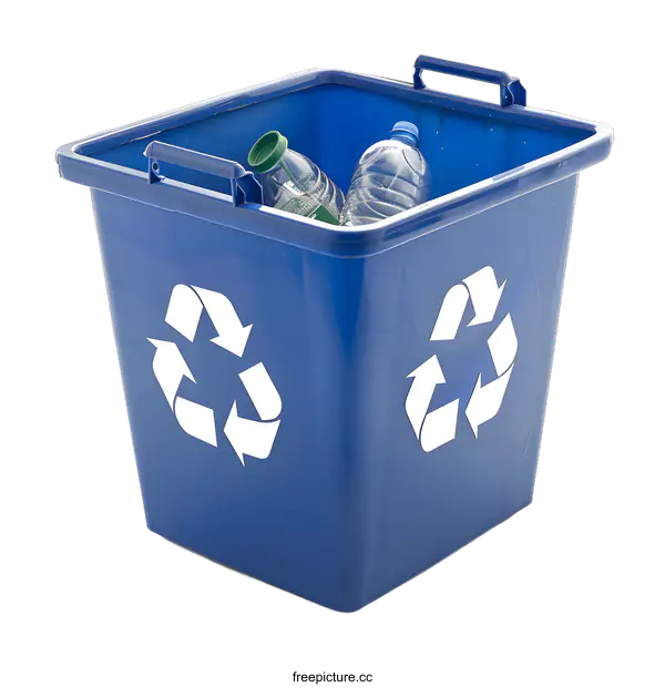 [Transparent Background PNG]Blue Recycling Bin With Plastic Bottles