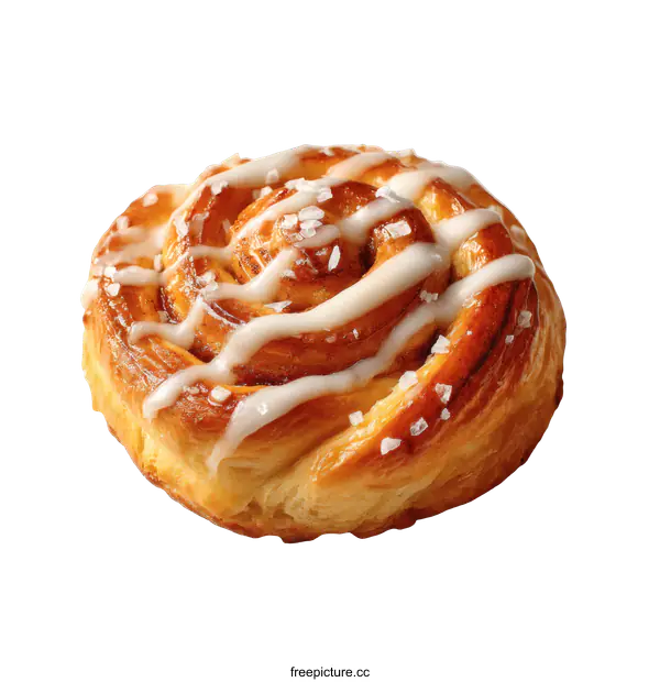 [Transparent Background PNG]Delicious Cinnamon Roll with Glaze and Sea Salt