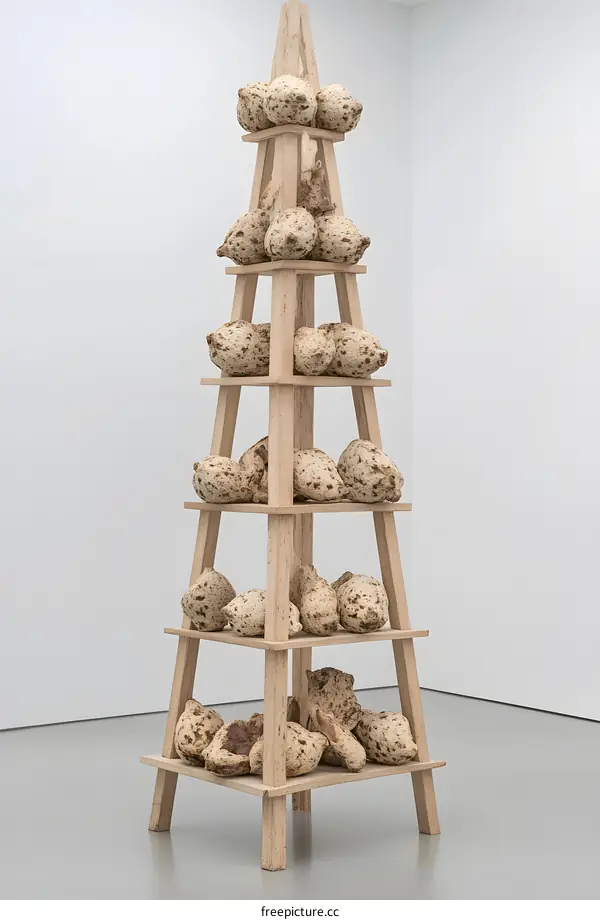 Wooden Structure with Brown and White Objects