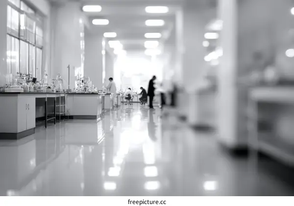 Modern Laboratory Interior with Blurred Figures