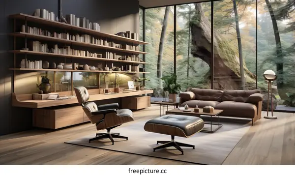 Modern Home Office with a View of the Forest
