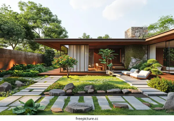 Modern Courtyard House with Natural Elements