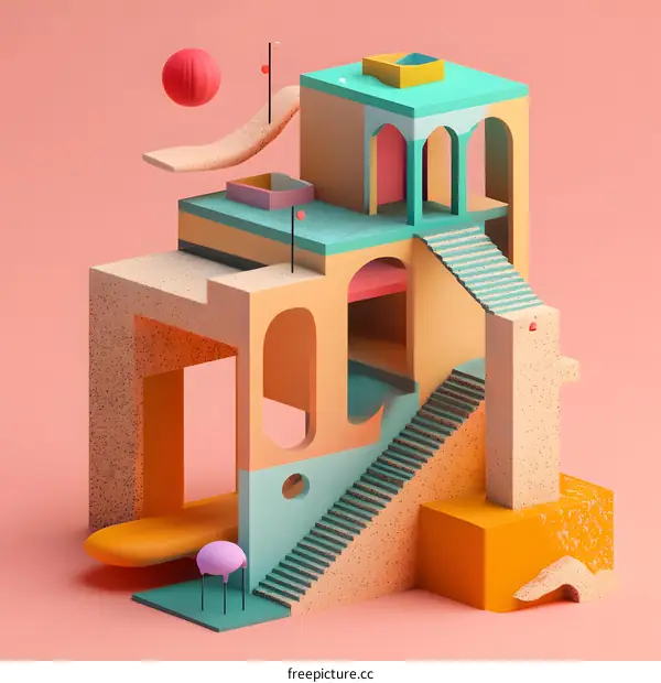 Abstract 3D Illustration of Geometric Shapes and Colors