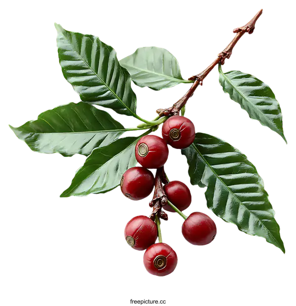 [Transparent Background PNG]Coffee Cherry Branch with Leaves