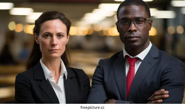 A black man and a white woman in suits