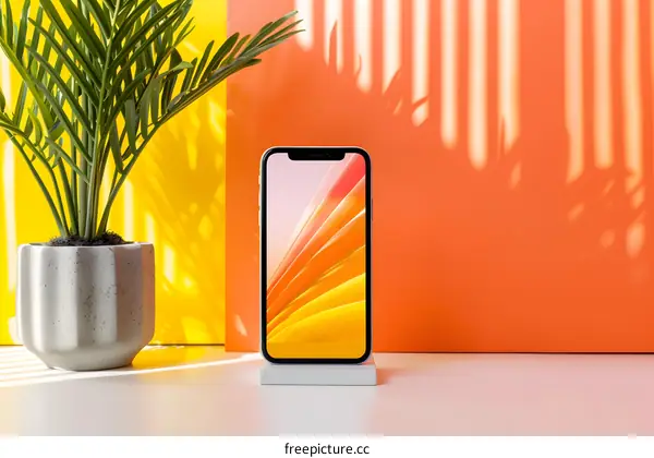 Modern Smartphone Mockup With Palm Leaf