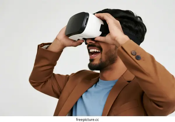 Man wearing virtual reality headset experiencing immersive technology
