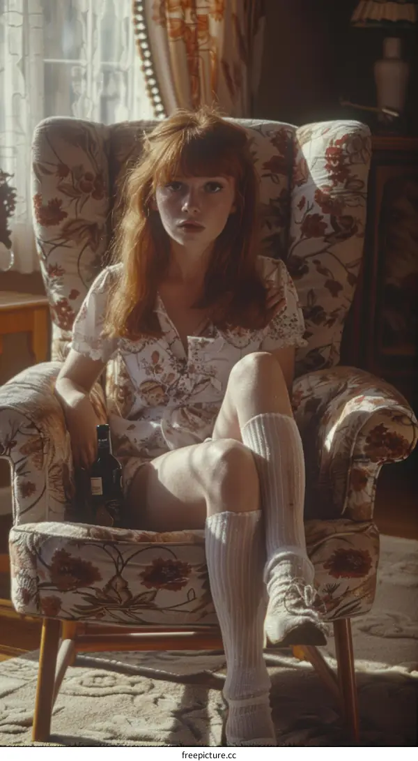 Vintage Interior Sitting Room Portrait of a Redhead