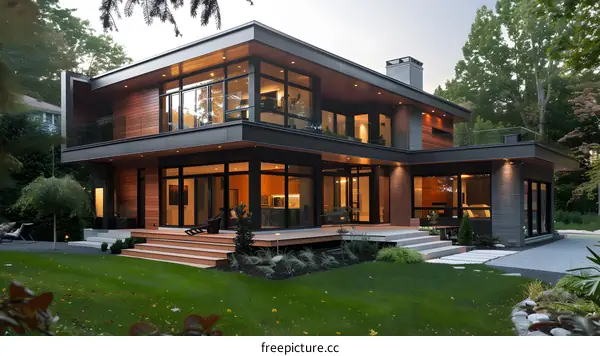 Modern House with Large Windows and Deck