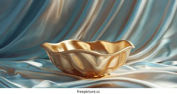 Golden Luxurious Decorative Bowl on Fabric Background