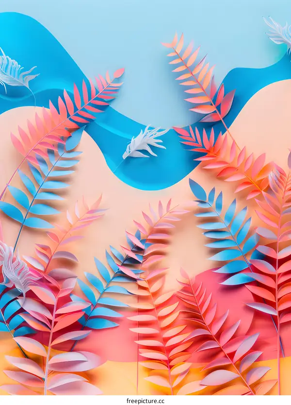 Paper Cut Out Tropical Leaves in Pastel Colors