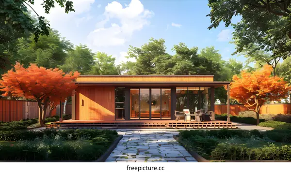 Modern Minimalist Wooden House with Garden Patio